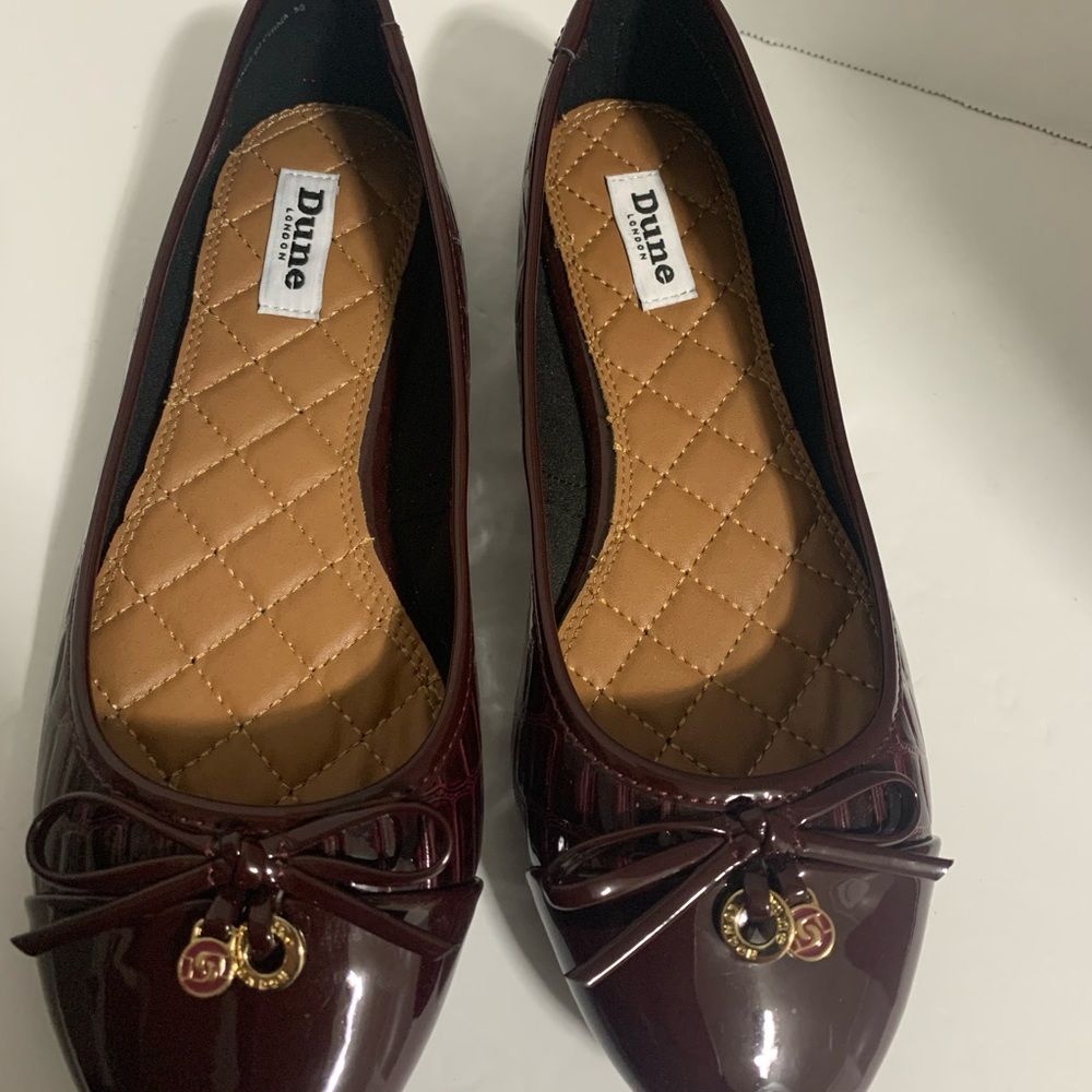 Dune London Burgundy Flats with Bow Detail